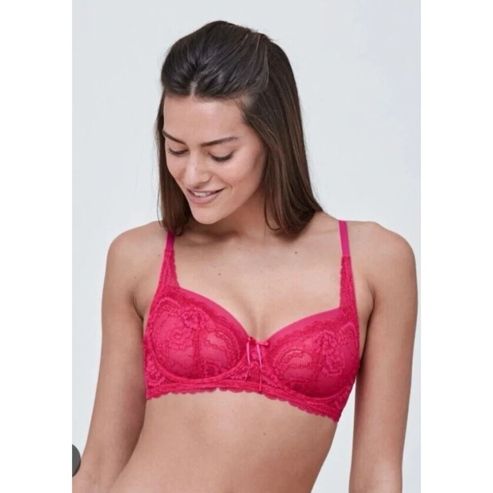 Skarlett Blue Minx Pop Pink Unlined Sheer Lace Balconette Bra 32D Fairycore